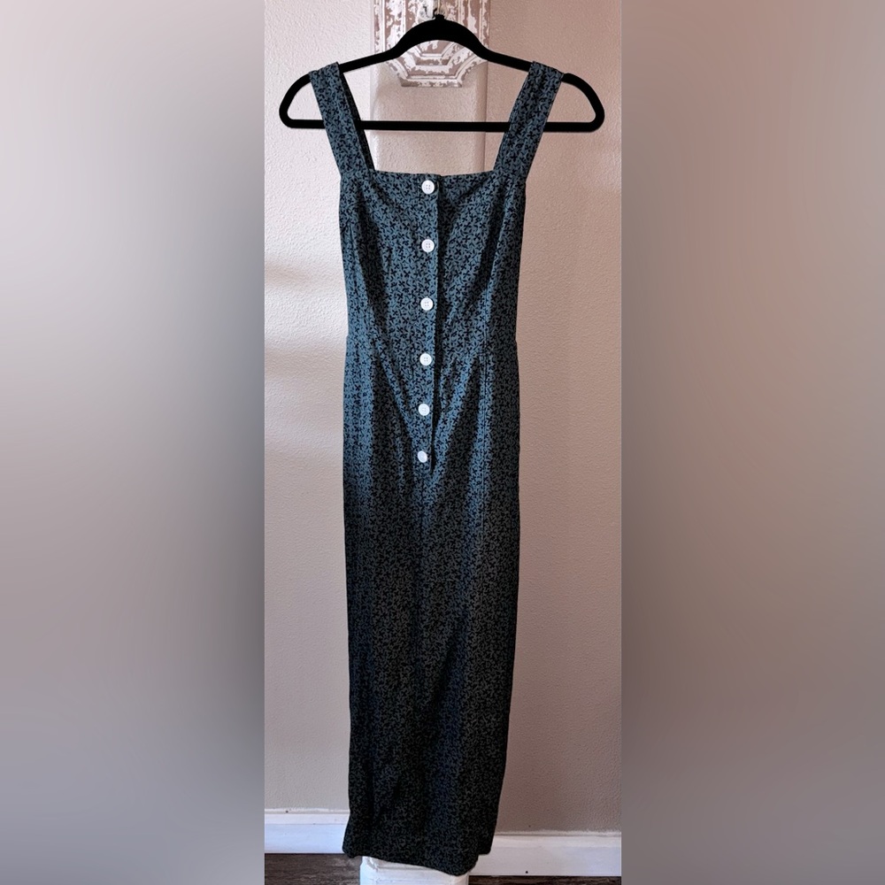 Green  Button-Down Dress with black dainty floral pattern size XS
